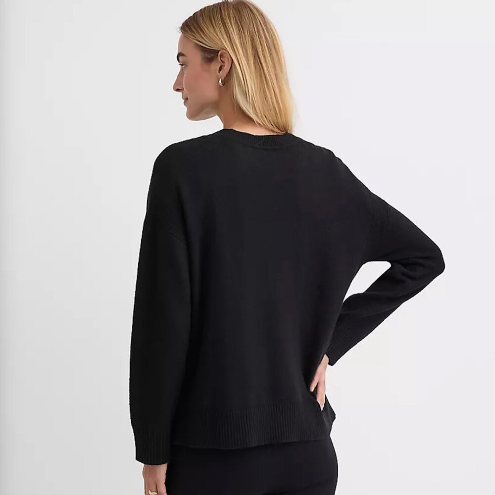 LOFT Black Side Button Tunic Sweater Medium Petite M - Picture 2 of 4